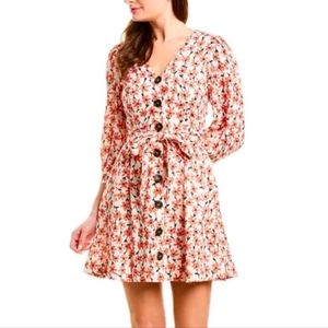 Alexia Admor NWT Adriana V Neck Red Ditsy Floral Print Button Down Linen Dress